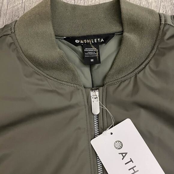 Athleta Endless Bomber Jacket Womens M Olive Green Full Zip - Picture 2 of 8